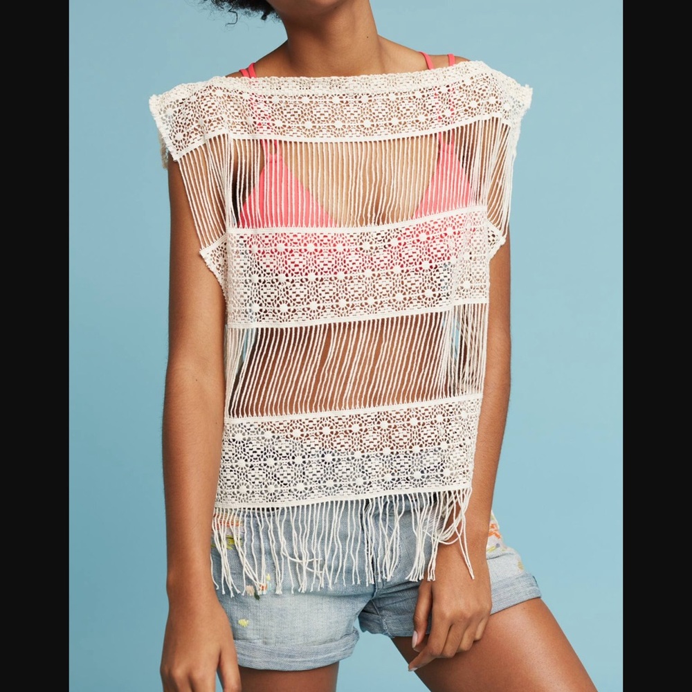 NWT Anthropologie Inez Ivory Crochet Top Cotton XS